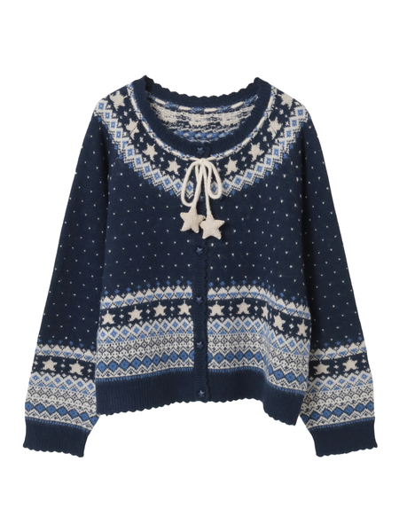 星柄編み込みニットカーディガン