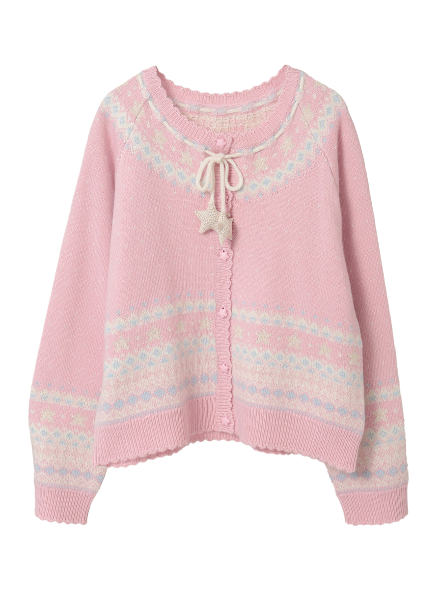 星柄編み込みニットカーディガン 詳細画像 ピンク 1