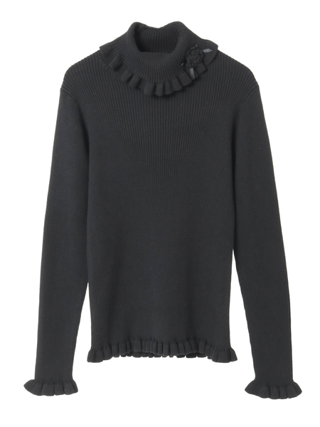 モチーフ付きタートルリブニット