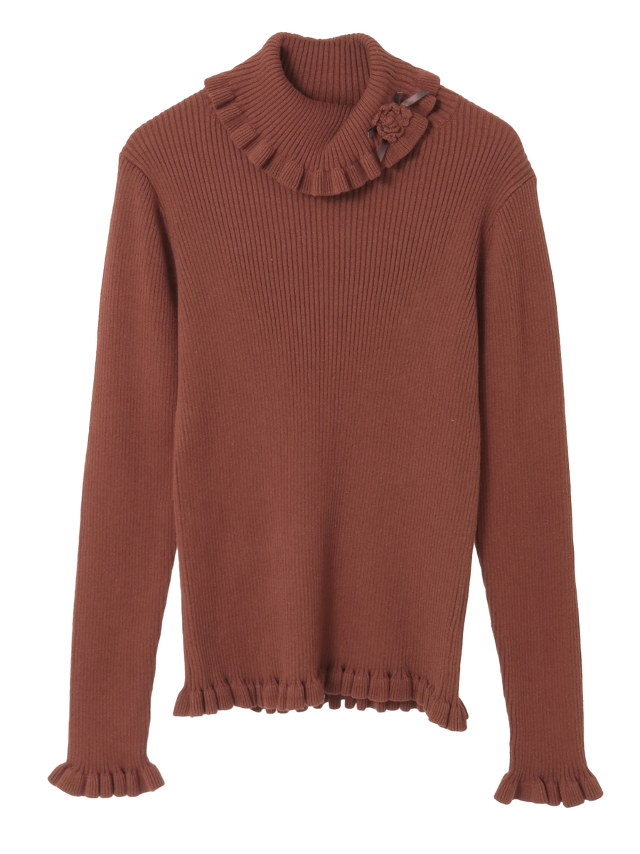 モチーフ付きタートルリブニット 詳細画像 チャ 1