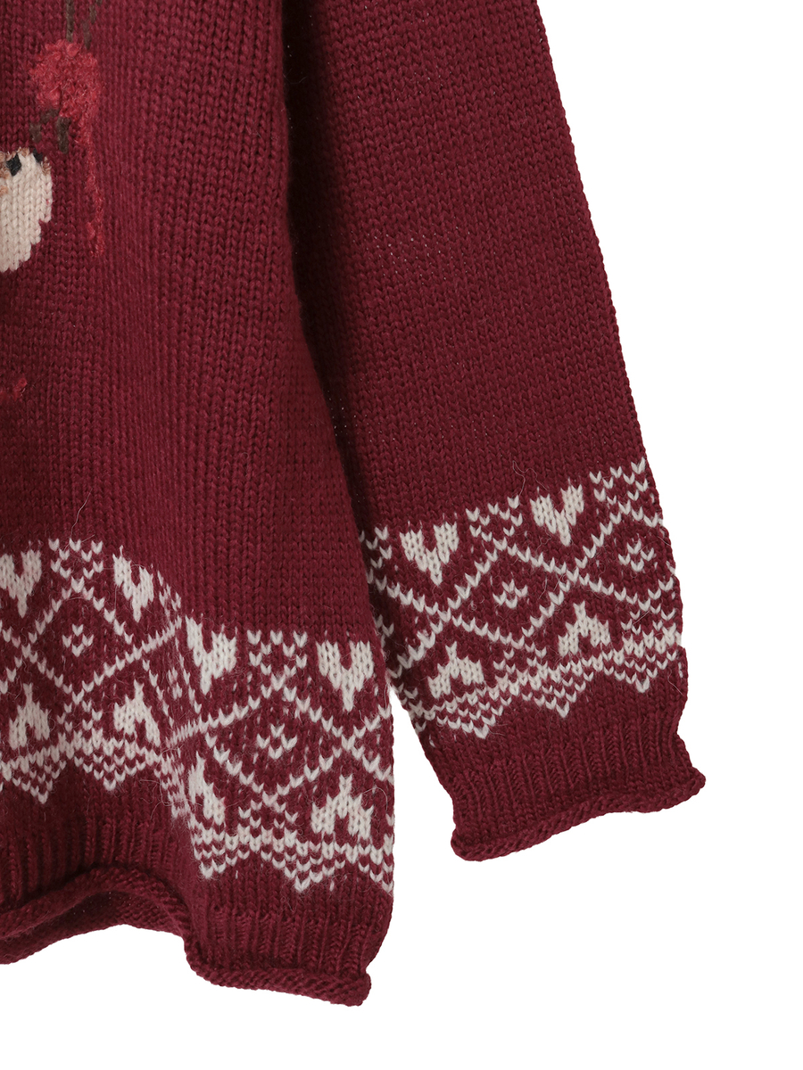 三つ子のくまの冬支度柄編み込みフード付きニット 詳細画像 カーキ 12