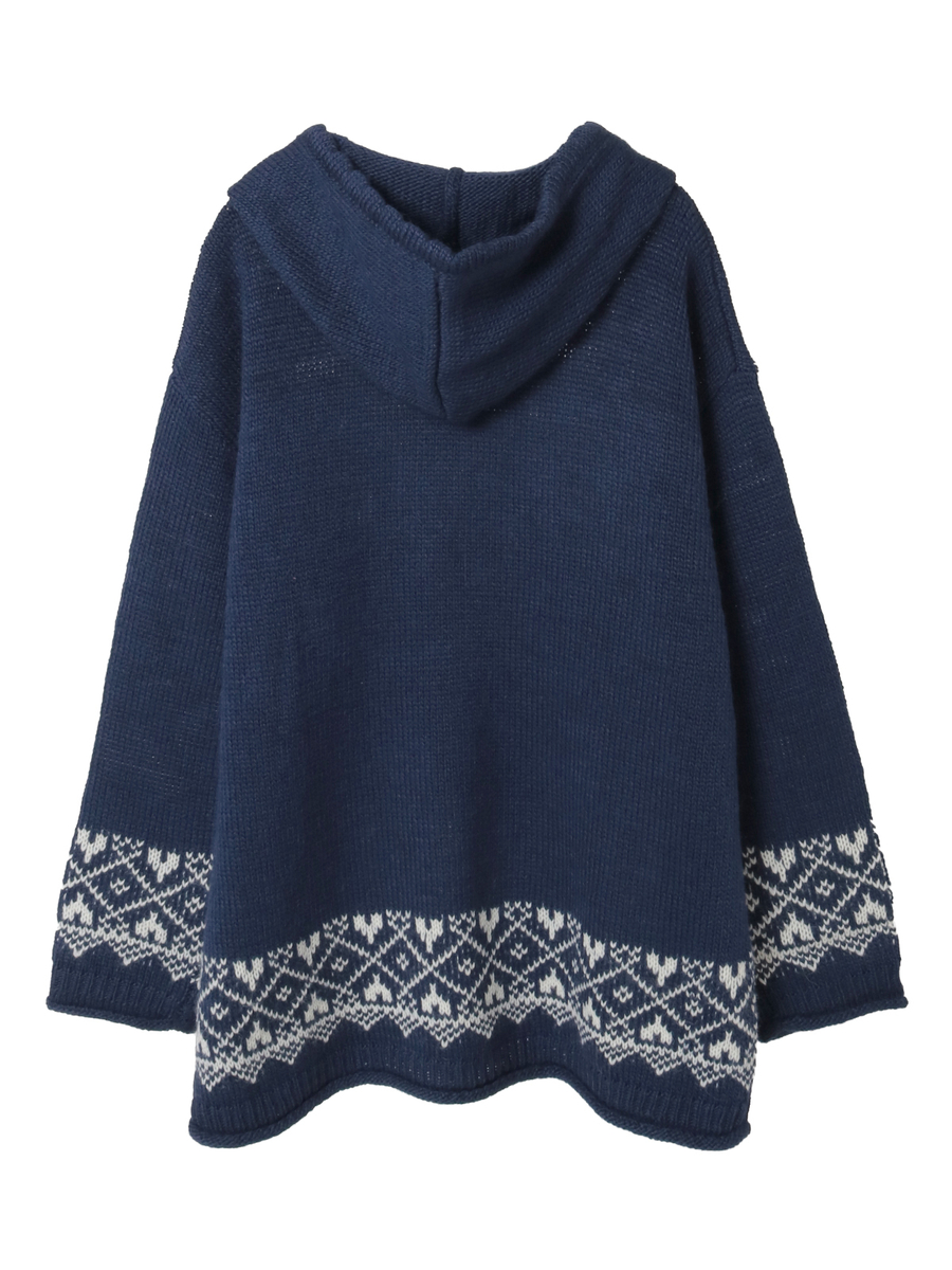 三つ子のくまの冬支度柄編み込みフード付きニット 詳細画像 カーキ 2