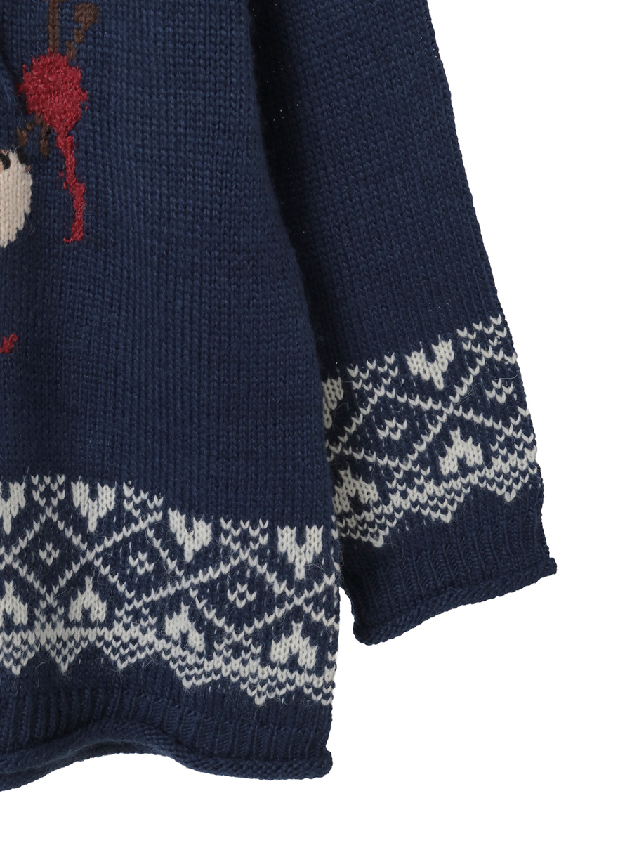 三つ子のくまの冬支度柄編み込みフード付きニット 詳細画像 カーキ 4