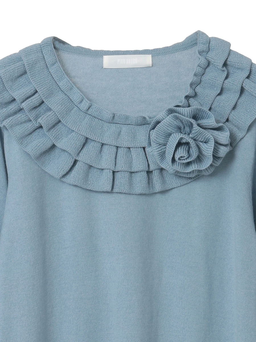 フラワーモチーフブローチ付きフリルニット 詳細画像 キナリ 3