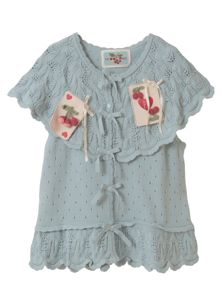 チェリーカードモチーフ使いニットカーディガン