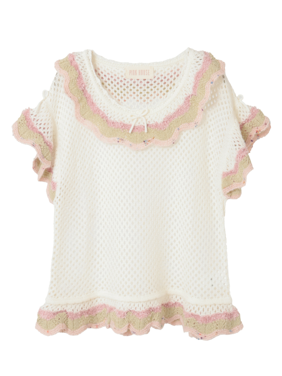 フローラルフリル使い透かしニット 詳細画像 ローズレッド 1