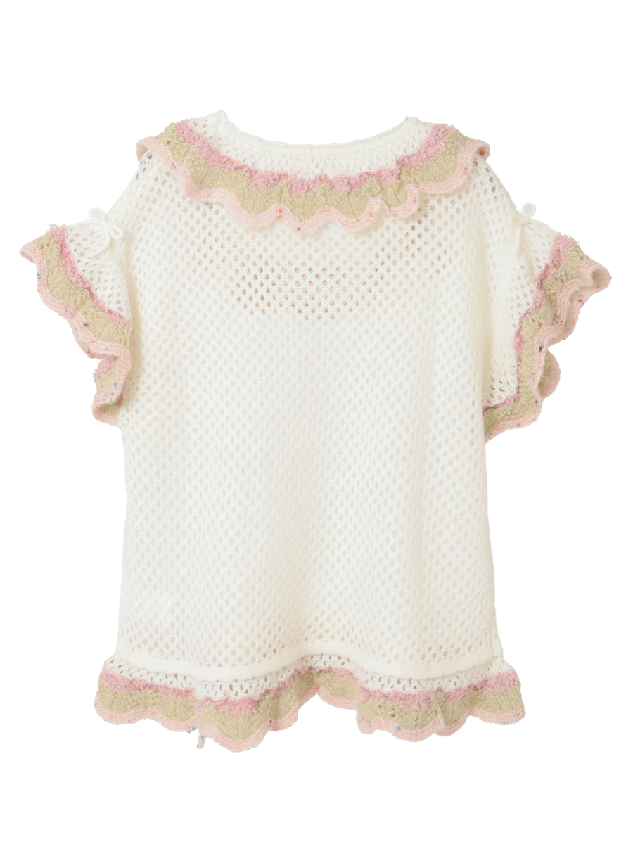 フローラルフリル使い透かしニット 詳細画像 ローズレッド 2