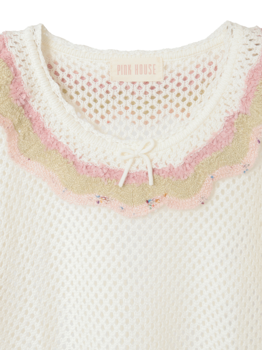 フローラルフリル使い透かしニット 詳細画像 ローズレッド 3