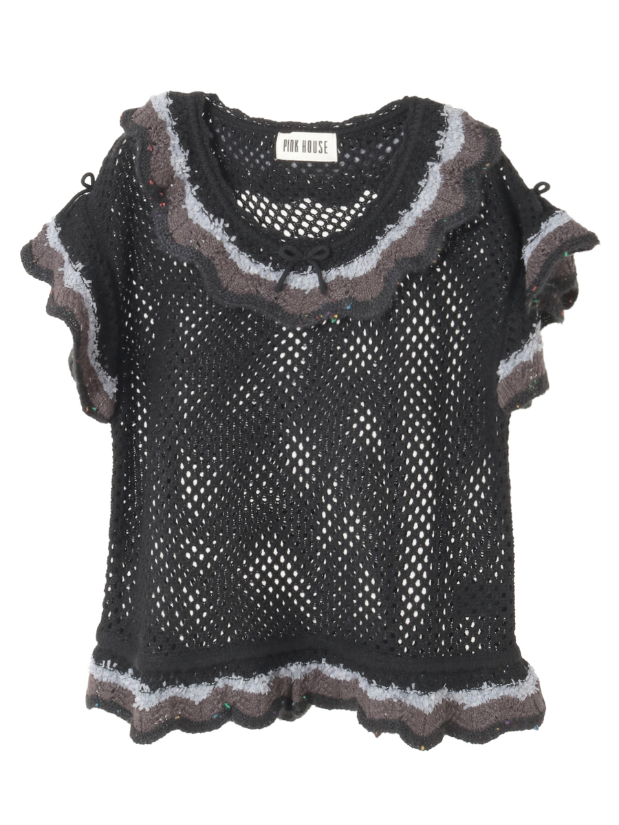 フローラルフリル使い透かしニット 詳細画像 クロ 1