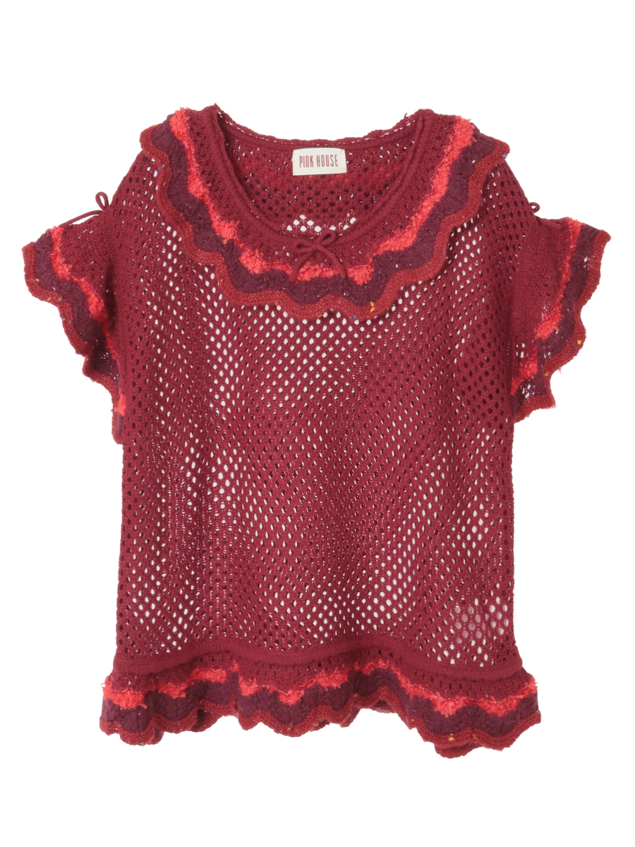 フローラルフリル使い透かしニット 詳細画像 ローズレッド 1