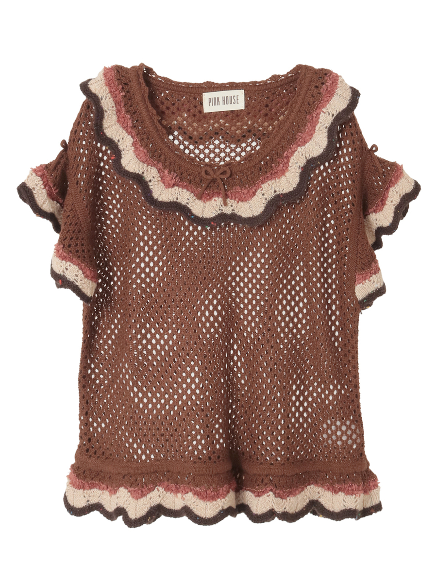 フローラルフリル使い透かしニット 詳細画像 チョコレート 1