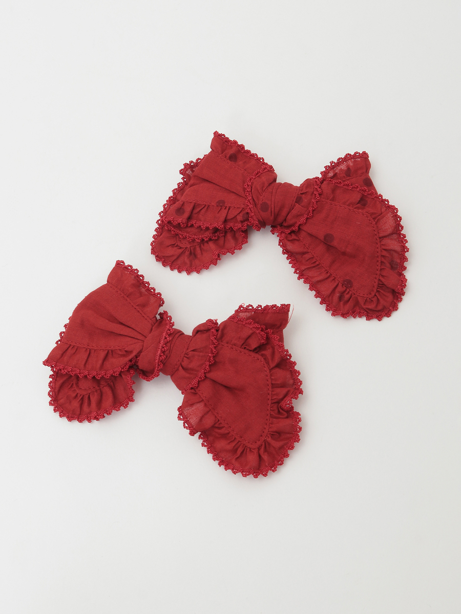 水玉プリント＆無地ローンリボンブローチセット 詳細画像 ソライロ×ソライロ 1