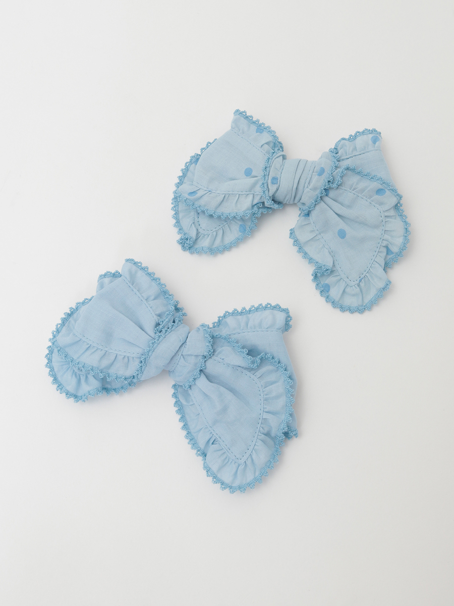 水玉プリント＆無地ローンリボンブローチセット 詳細画像 ソライロ×ソライロ 1