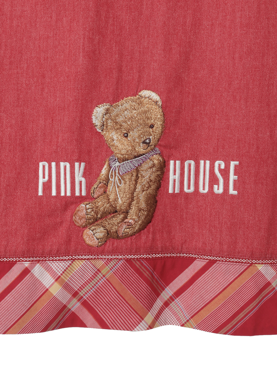 テディベア刺繍デニムタブリエ 詳細画像 アカ 14