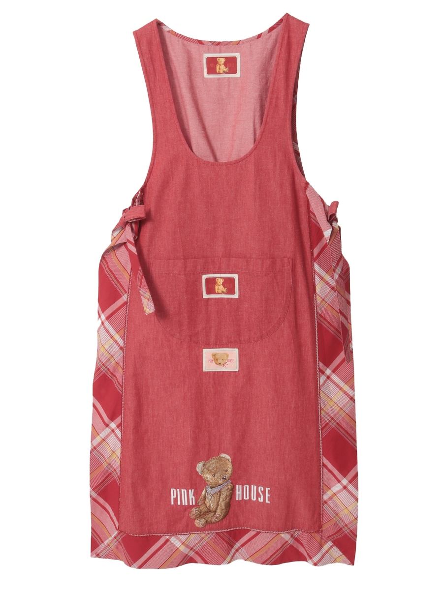 テディベア刺繍デニムタブリエ 詳細画像 アカ 1