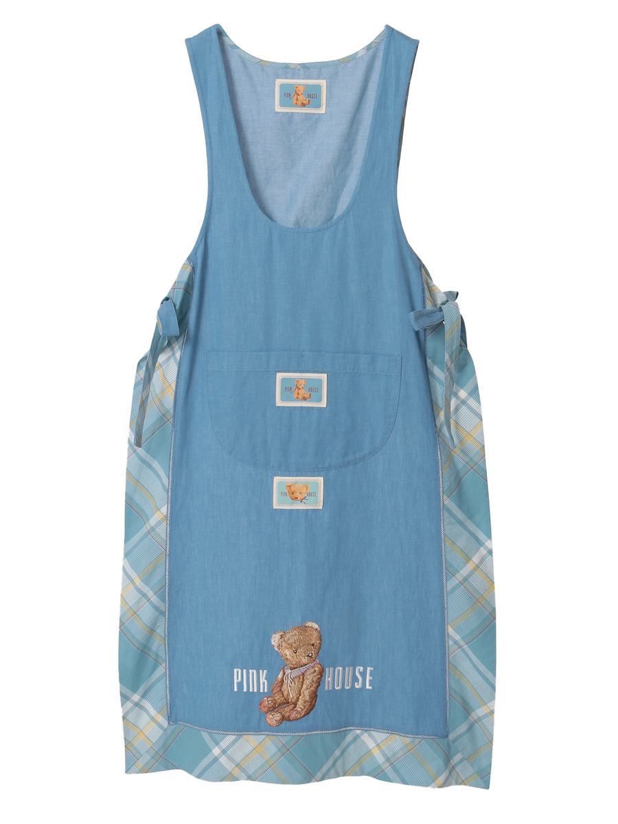 テディベア刺繍デニムタブリエ 詳細画像 ブルー 1