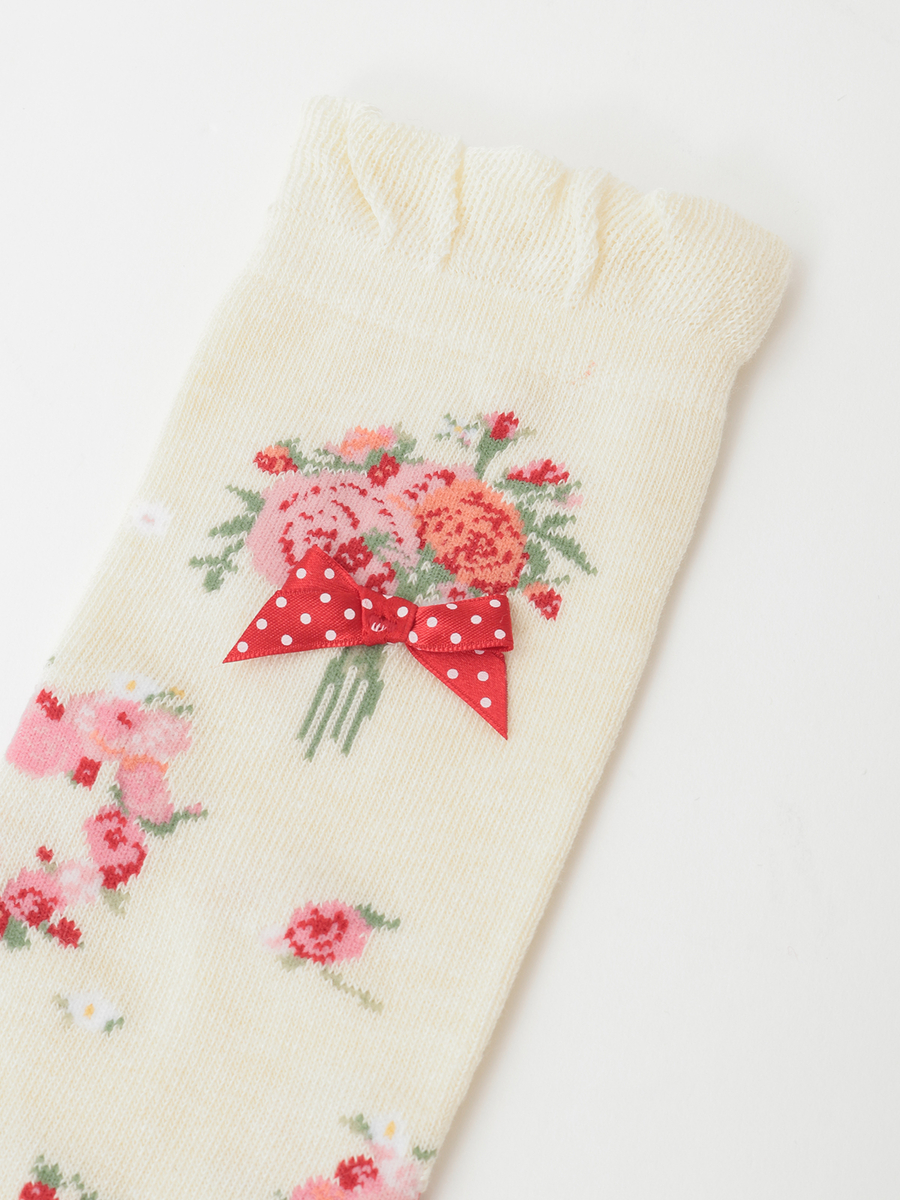 リボンブーケ柄ソックス 詳細画像 クロ 3