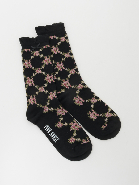 薔薇格子柄ソックス