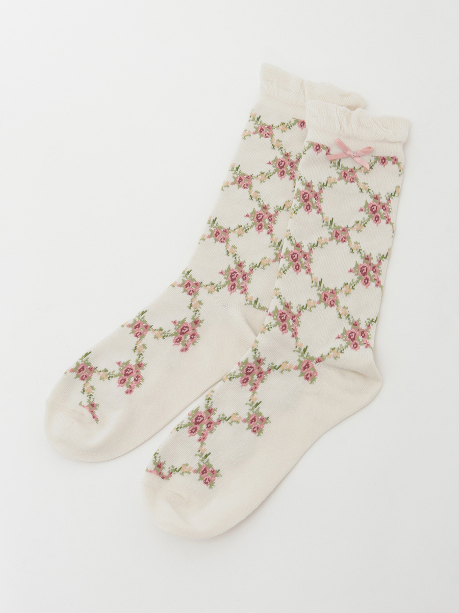 薔薇格子柄ソックス 詳細画像 クロ 2