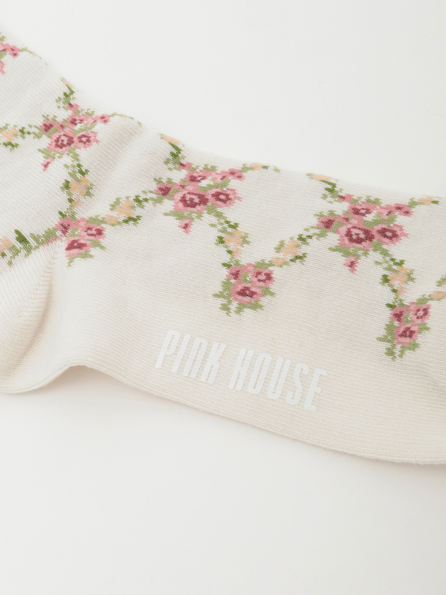 薔薇格子柄ソックス 詳細画像 クロ 6