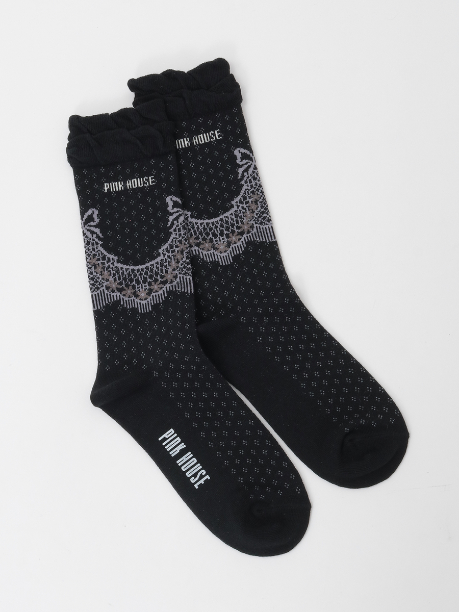 ロココレース柄ソックス 詳細画像 クロ 1