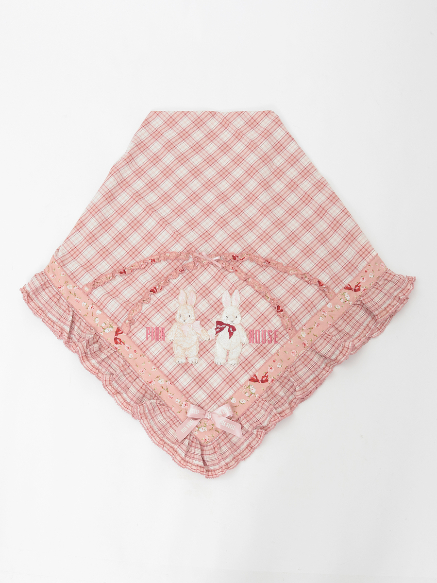 バラ園うさぎ刺繍オリジナルチェックストール｜ピンクハウス