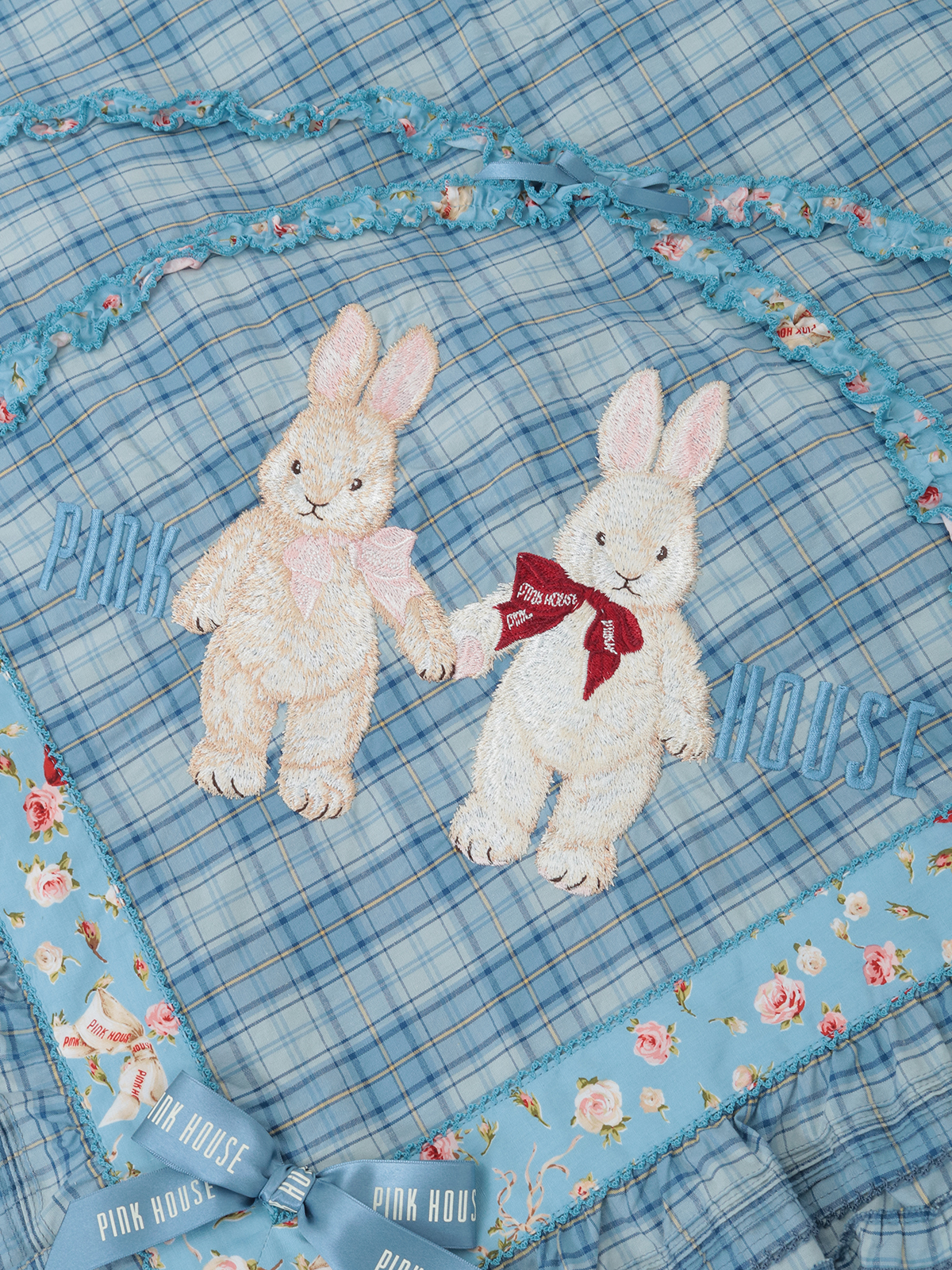 ピンクハウス PINKHOUSE ギンガムうさぎ ストール ターコイズ ピンクハウス PINK HOUSE ストール ショール ピンクハウス