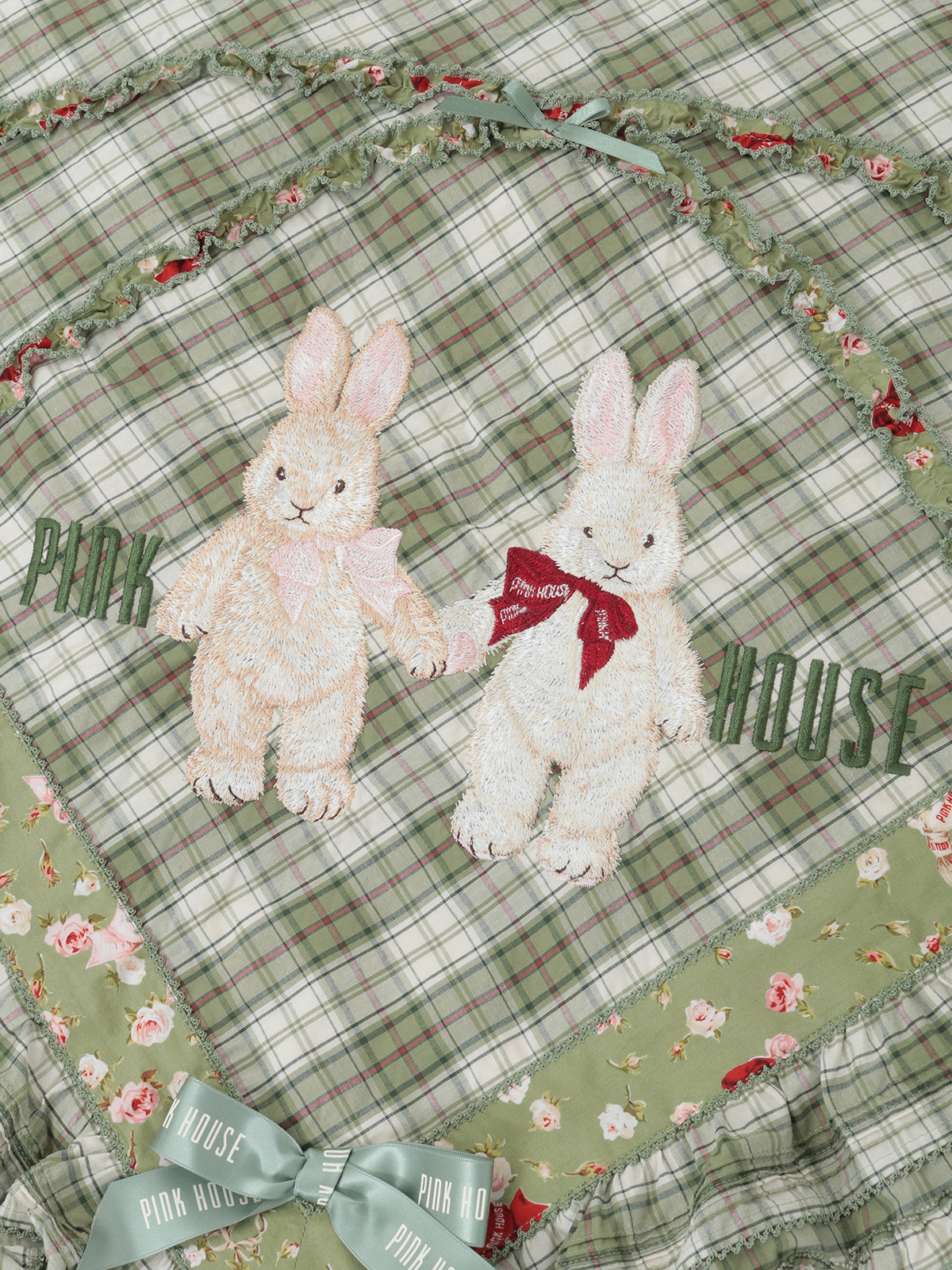 バラ園うさぎ刺繍オリジナルチェックストール｜ピンクハウス