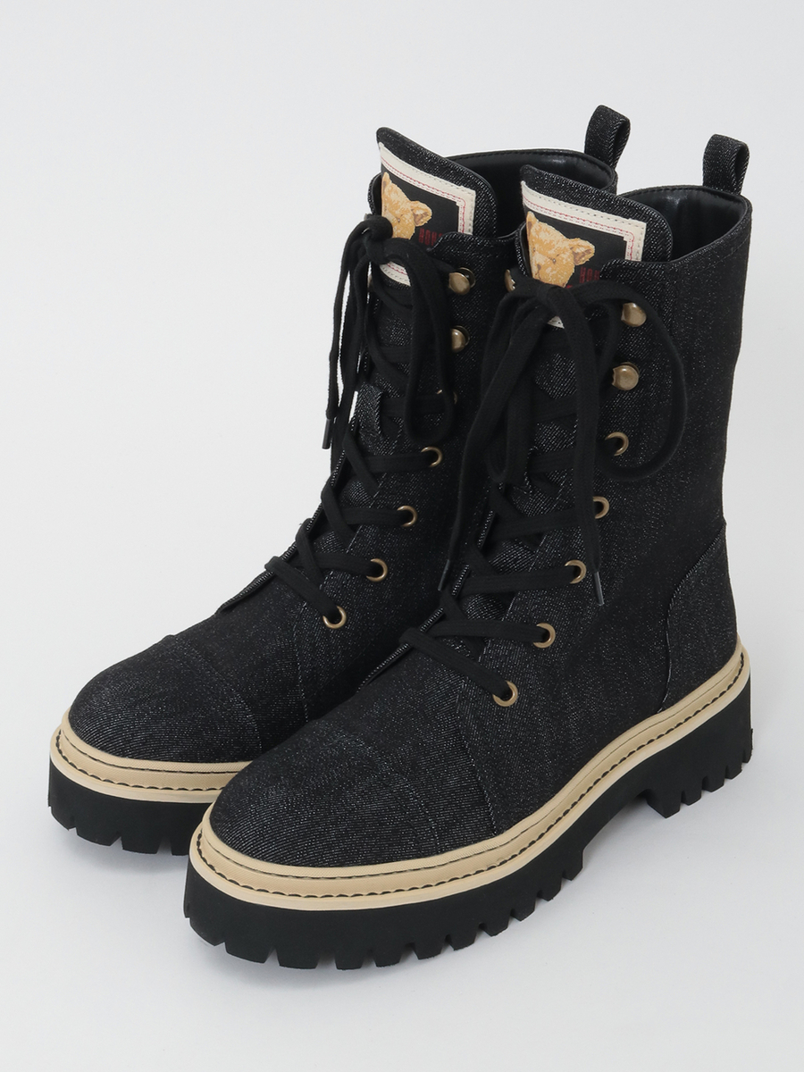 顔くまネーム使い編み上げブーツ 詳細画像 クロ 1