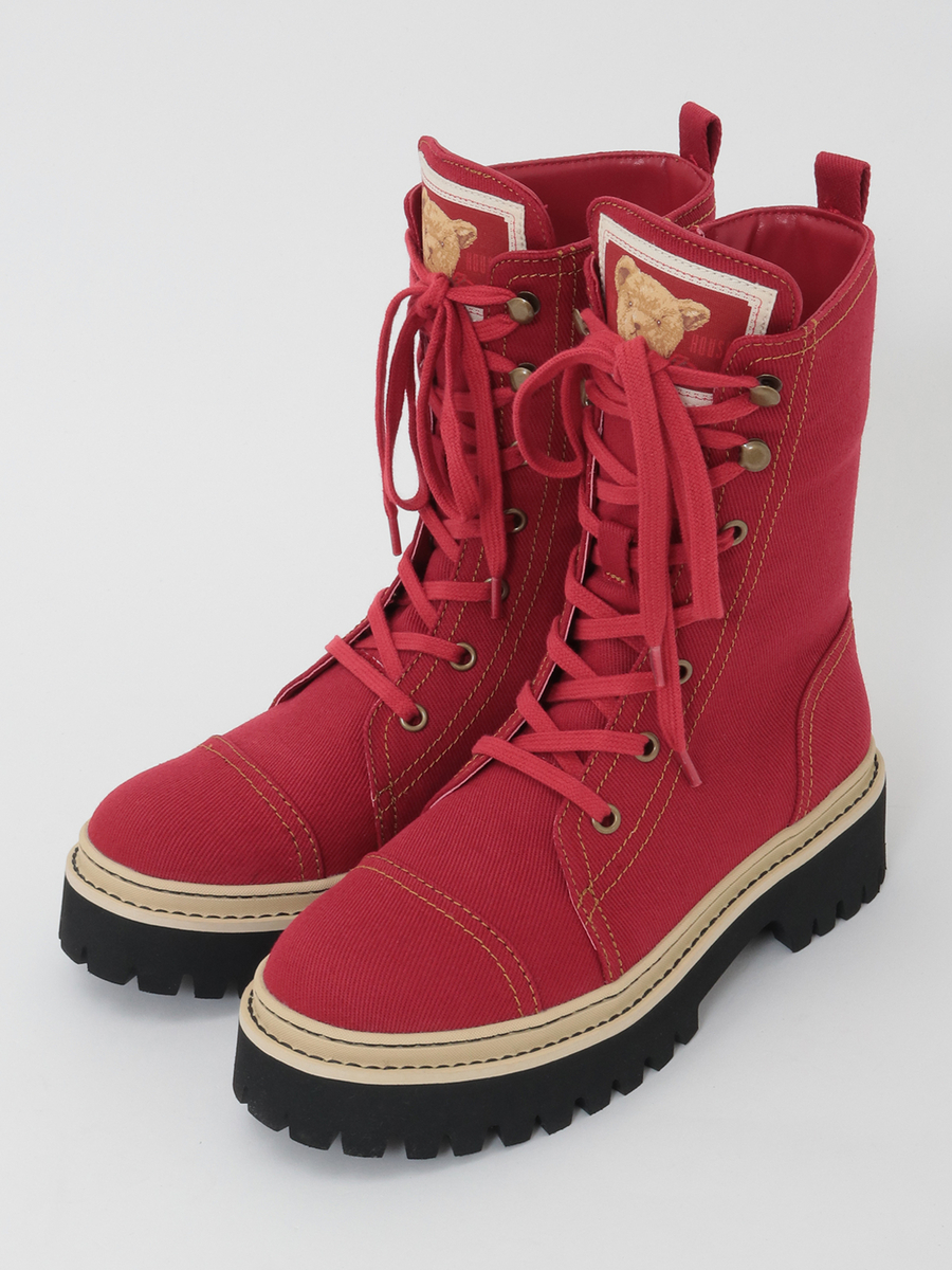 顔くまネーム使い編み上げブーツ 詳細画像 アカ 1