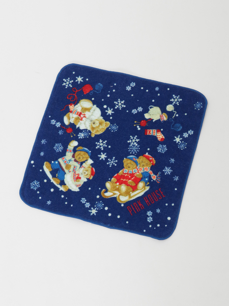 三つ子のくまの冬支度プリントタオルハンカチ