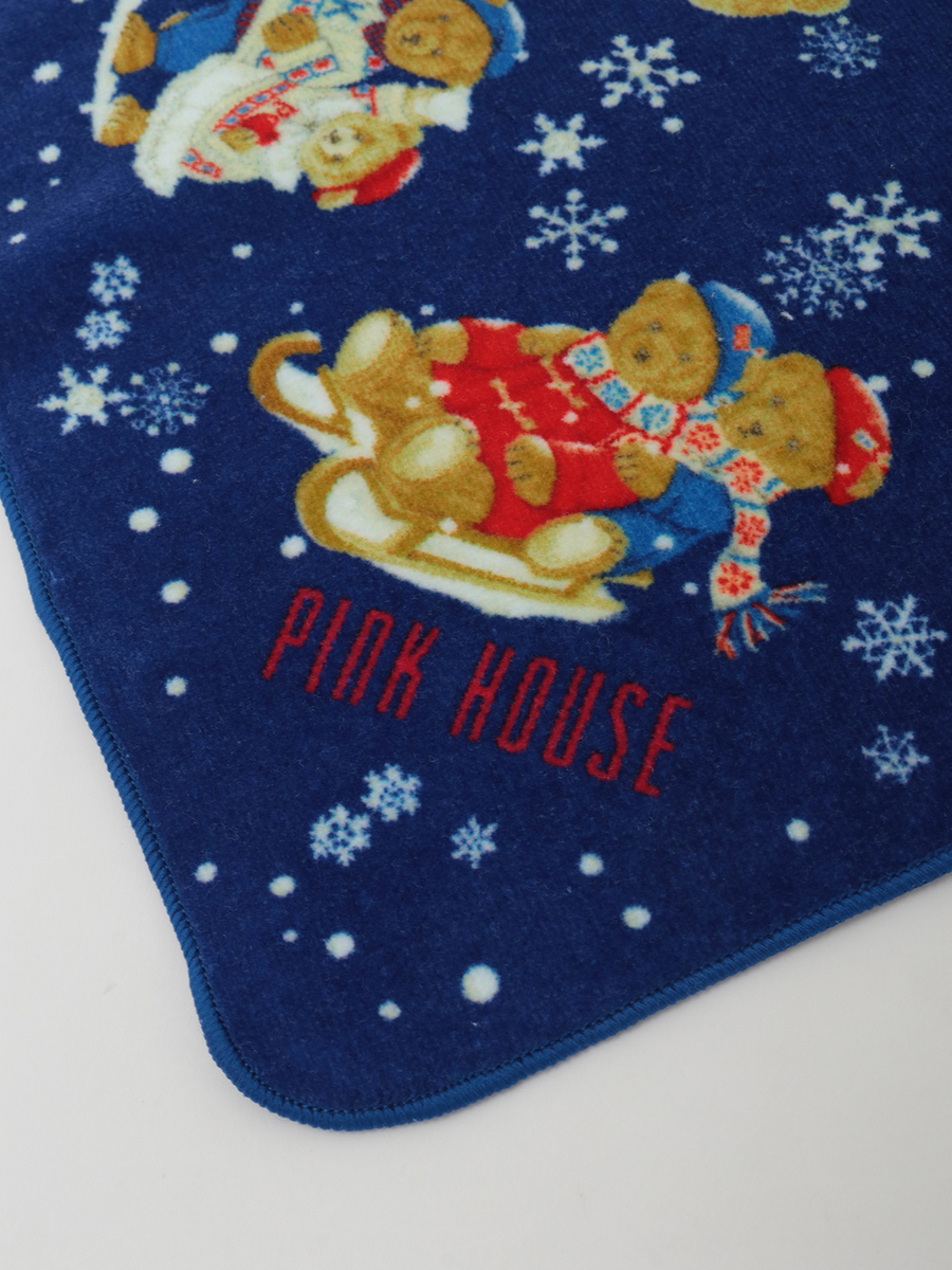 三つ子のくまの冬支度プリントタオルハンカチ 詳細画像 ネイビー 2