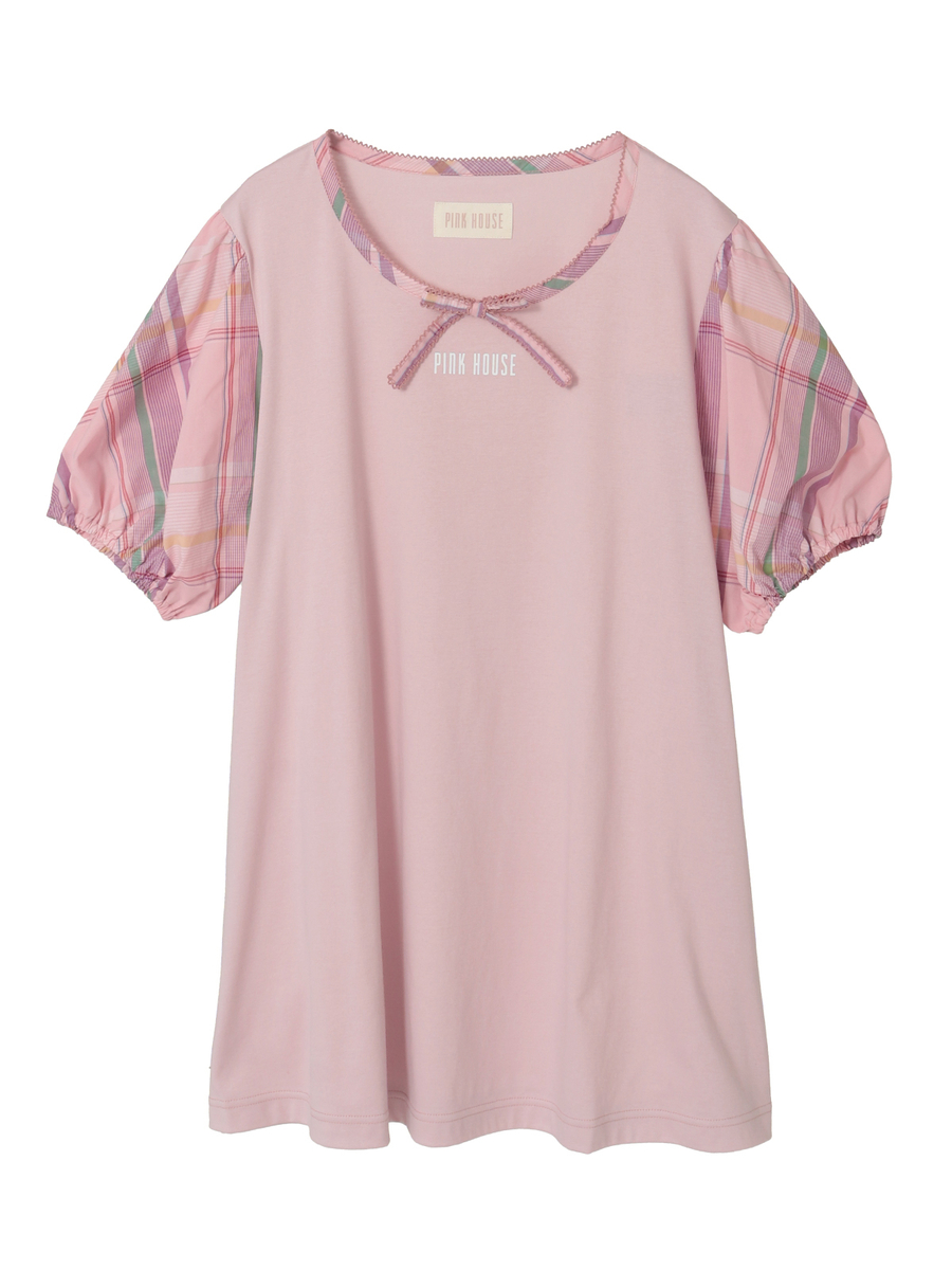 オリジナルチェック使いチュニックカットソー 詳細画像 アカ 1