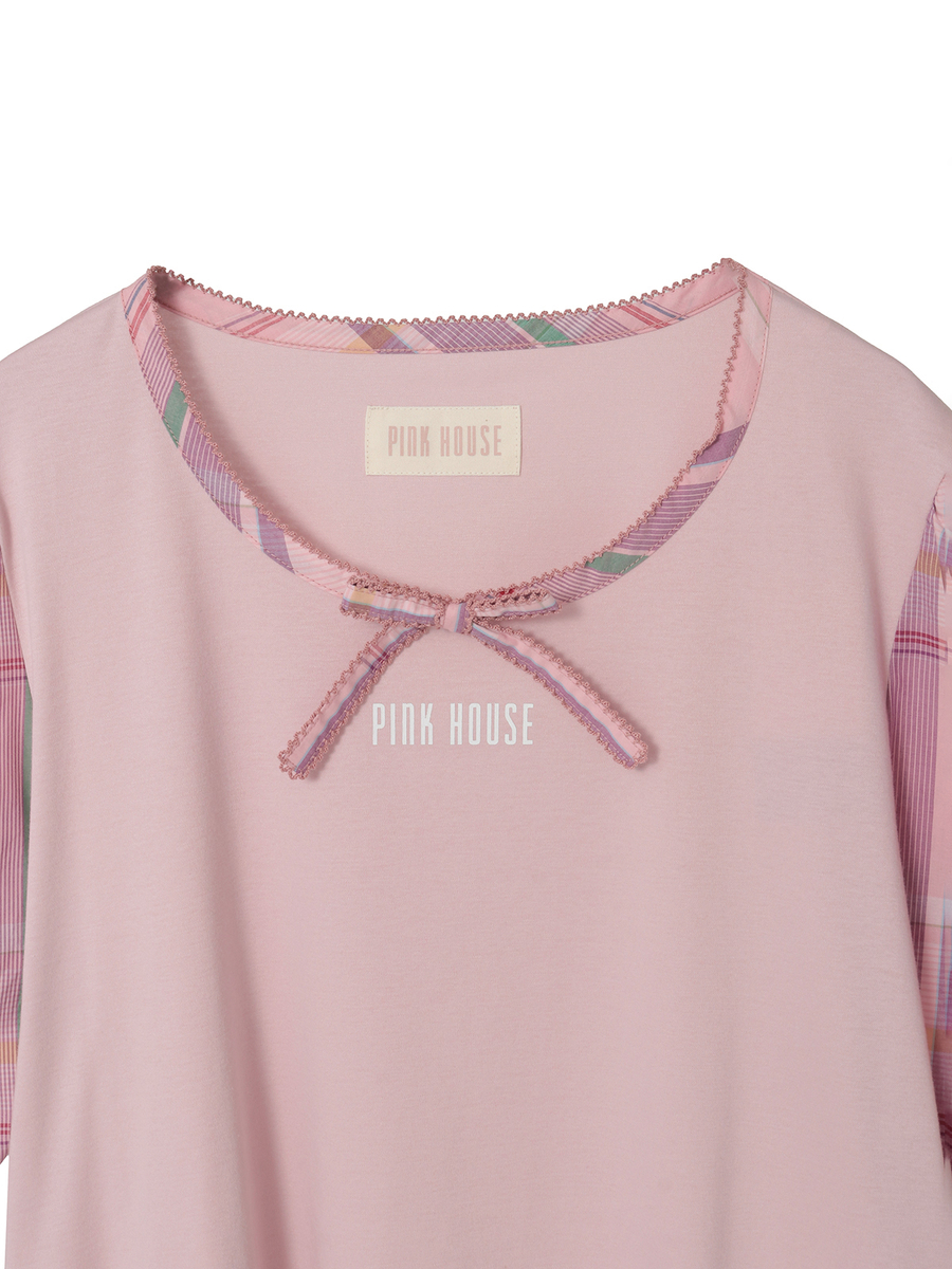 オリジナルチェック使いチュニックカットソー 詳細画像 アカ 3