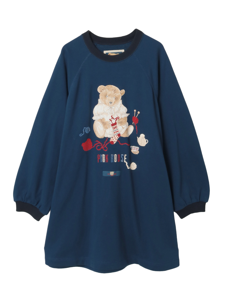 三つ子のくまの冬支度プリントスウェットチュニック 詳細画像 アカ系 1