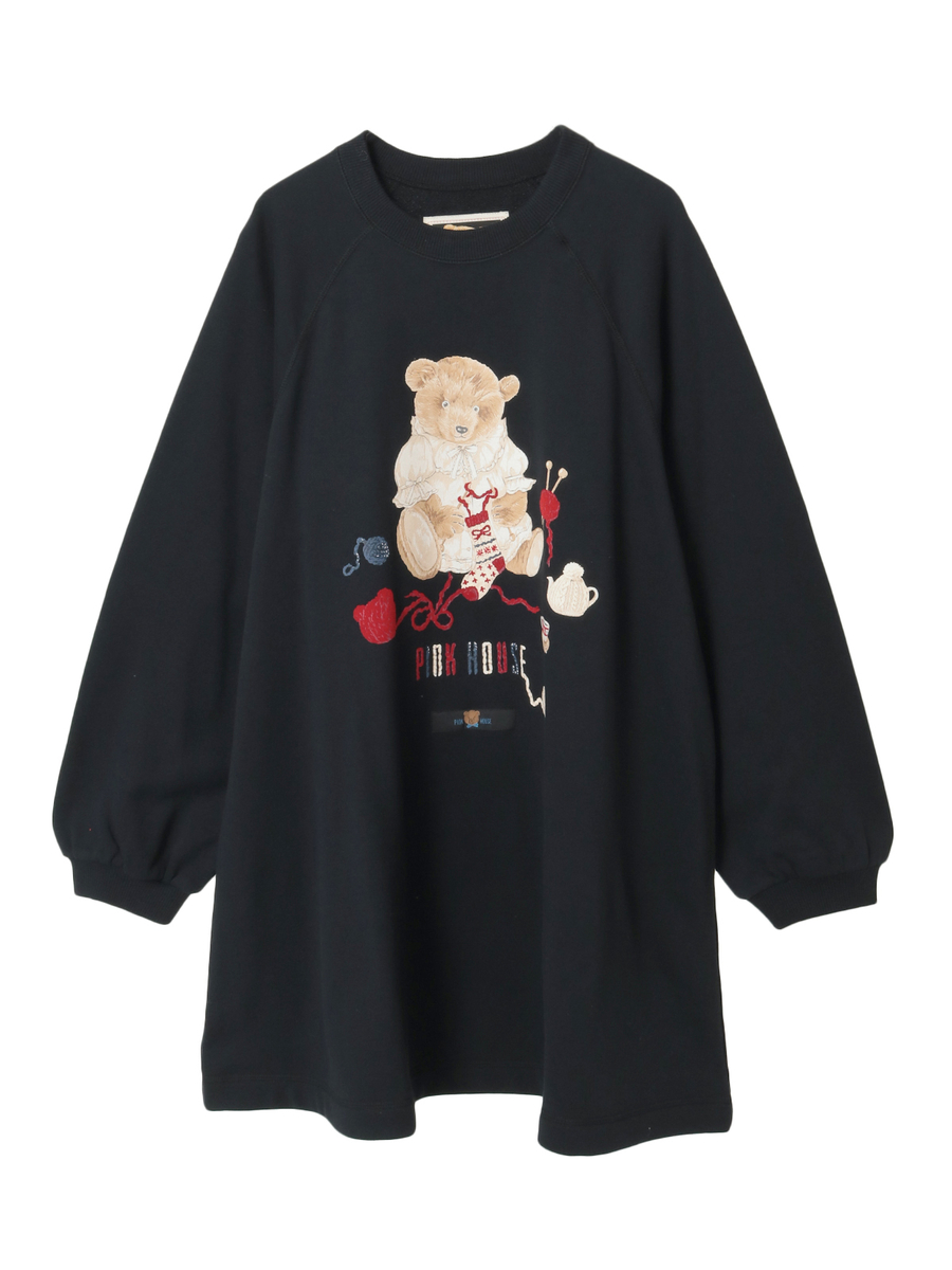 三つ子のくまの冬支度プリントスウェットチュニック 詳細画像 クロ系 1