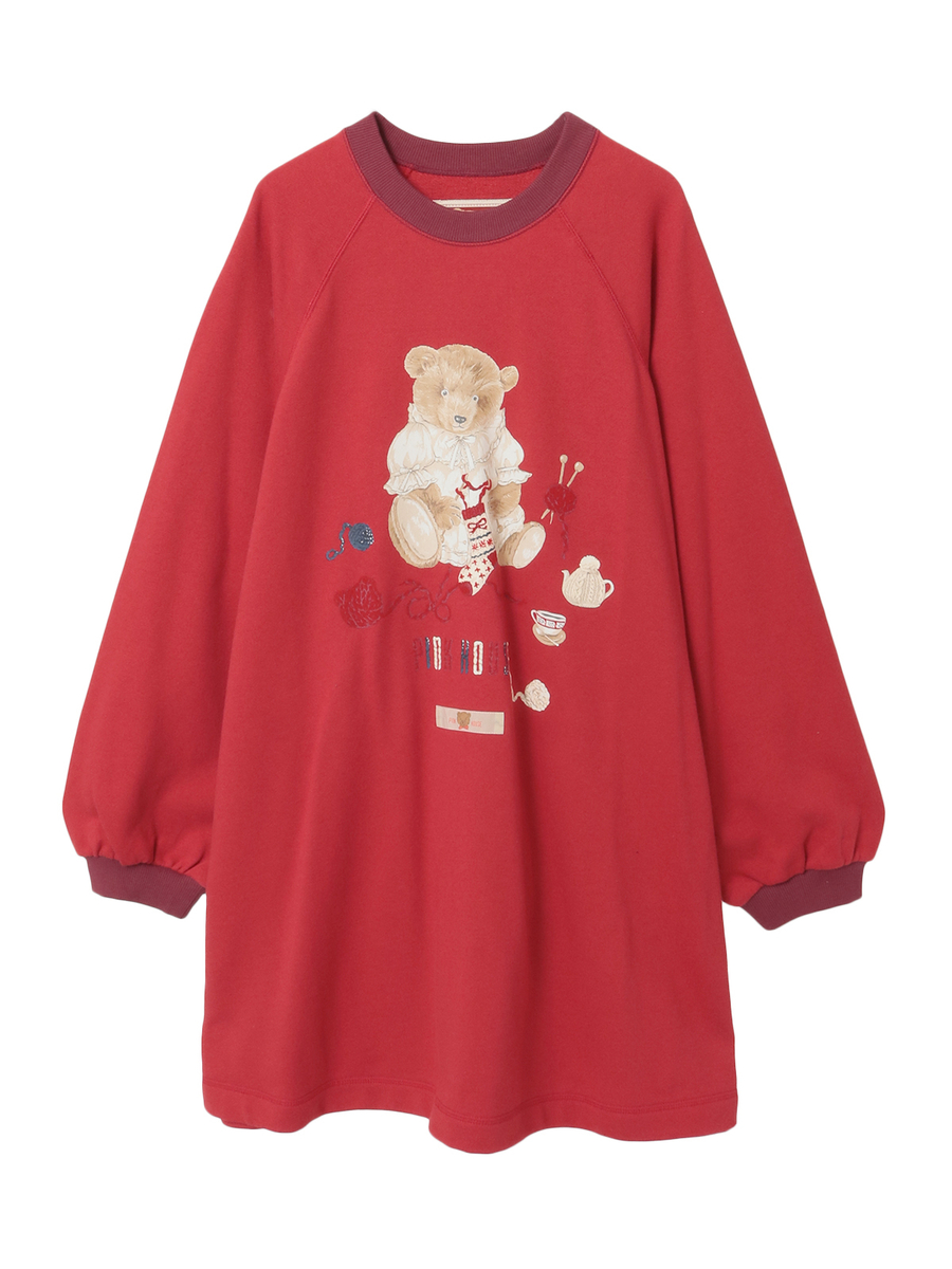 三つ子のくまの冬支度プリントスウェットチュニック 詳細画像 アカ系 1