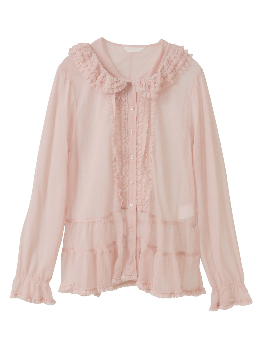 シアーインレイフード付きカーディガン 詳細画像 ピンク 1