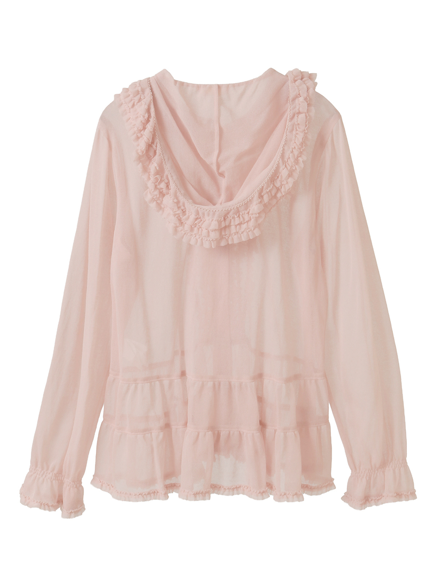 シアーインレイフード付きカーディガン 詳細画像 ピンク 2