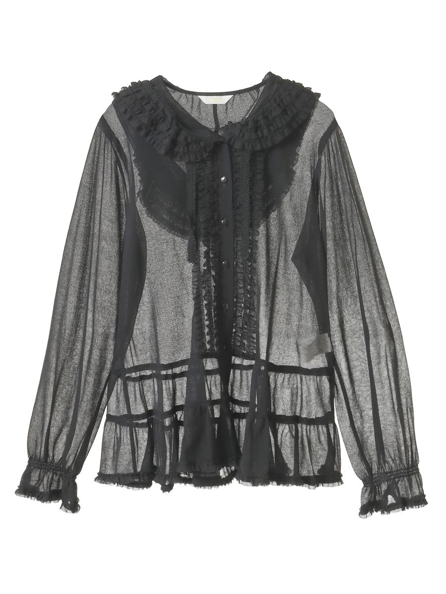 シアーインレイフード付きカーディガン 詳細画像 クロ 1