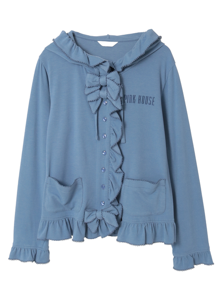 ロゴ刺繍フード付きカーディガン