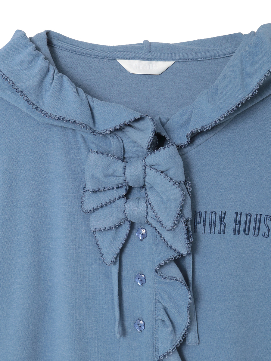 ロゴ刺繍フード付きカーディガン 詳細画像 ブルー 10