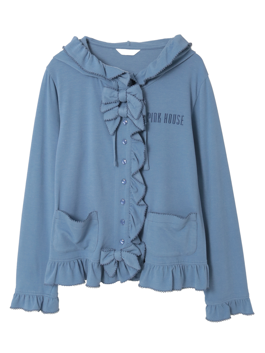 ロゴ刺繍フード付きカーディガン 詳細画像 ブルー 1