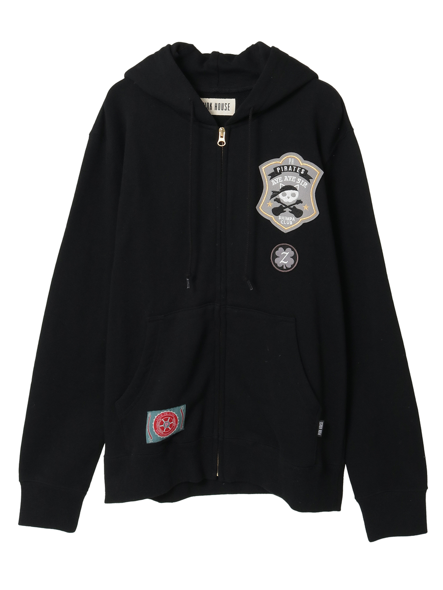 PINK HOUSE&times;Momoclo パイレーツキャットワッペンパーカー 詳細画像 クロ 1