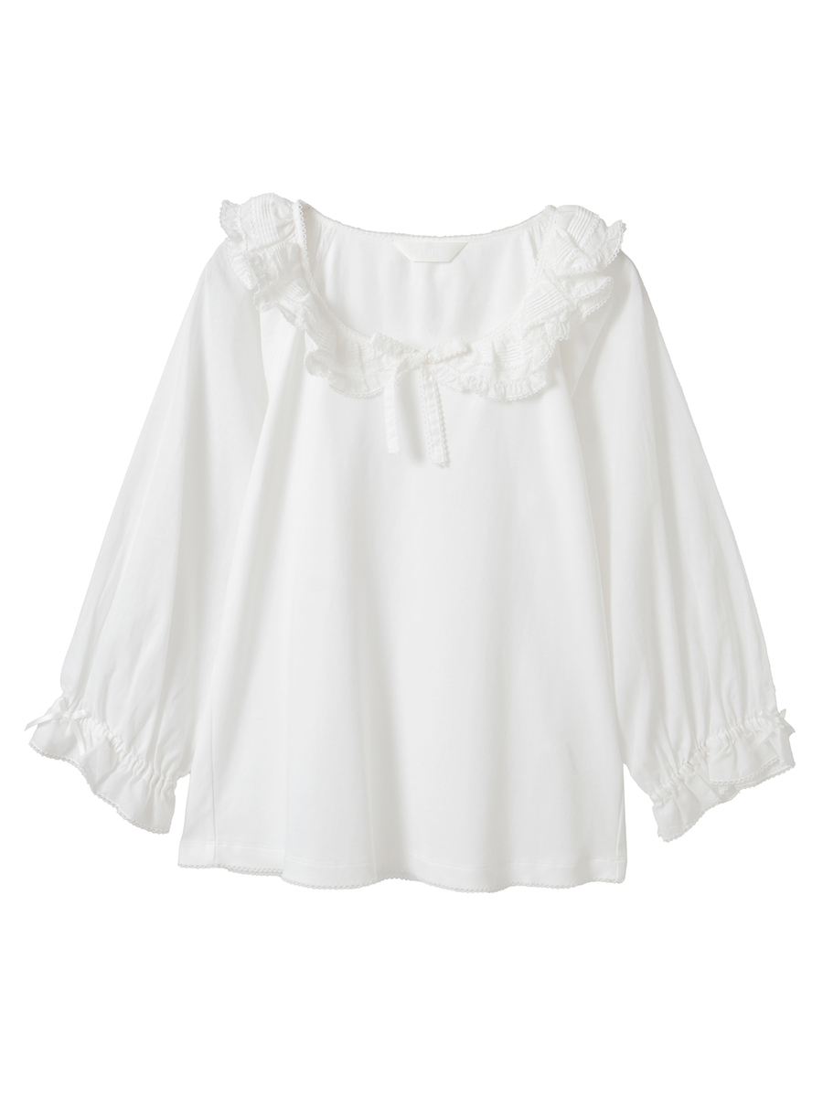 ローンフリル襟付きカットソー 詳細画像 シロ 1
