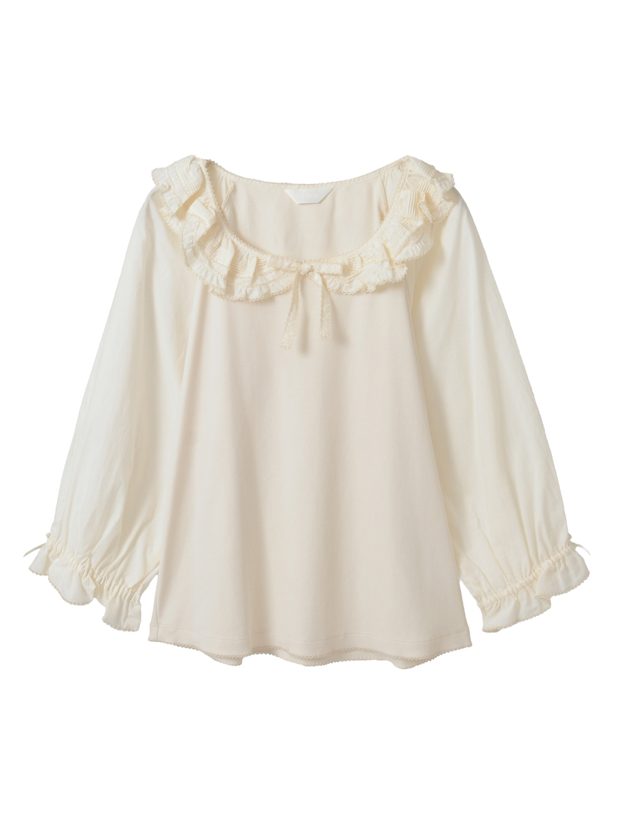 ローンフリル襟付きカットソー 詳細画像 アイボリー 1