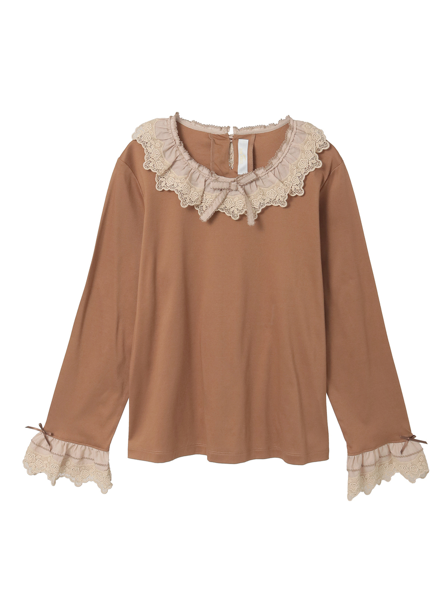 ケミカルレース使いカットソー 詳細画像 ブラウン 1