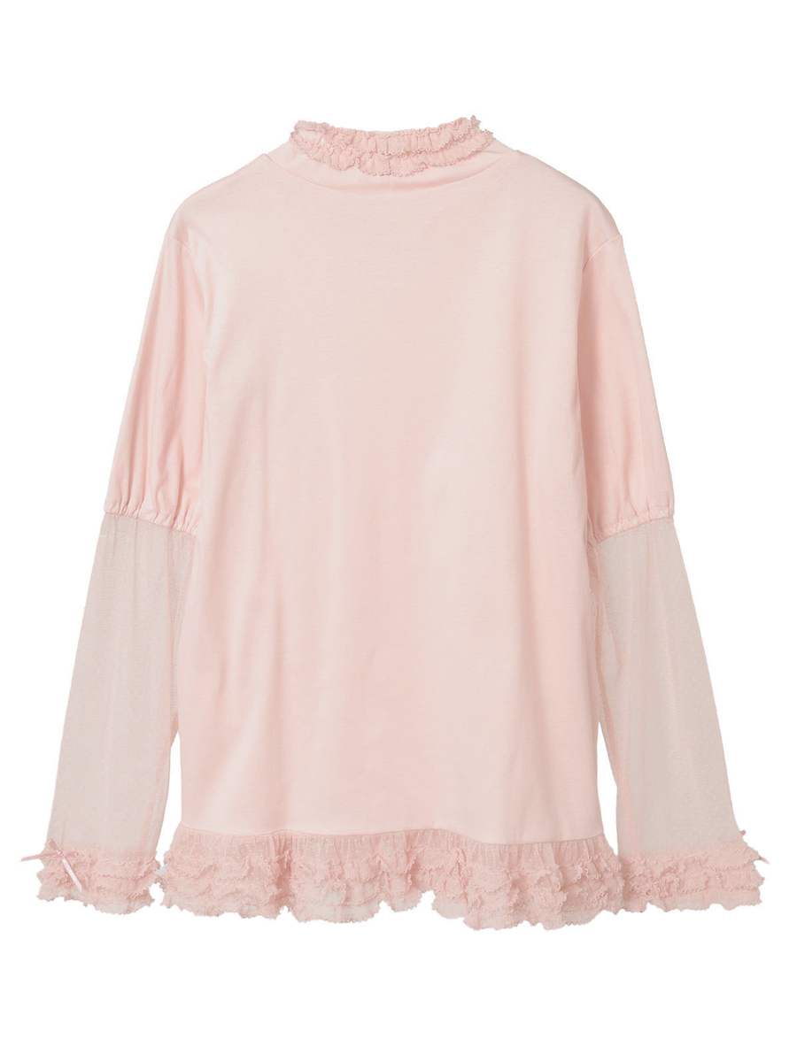 ドットチュール使いハイネックカットソー 詳細画像 ピンク 2