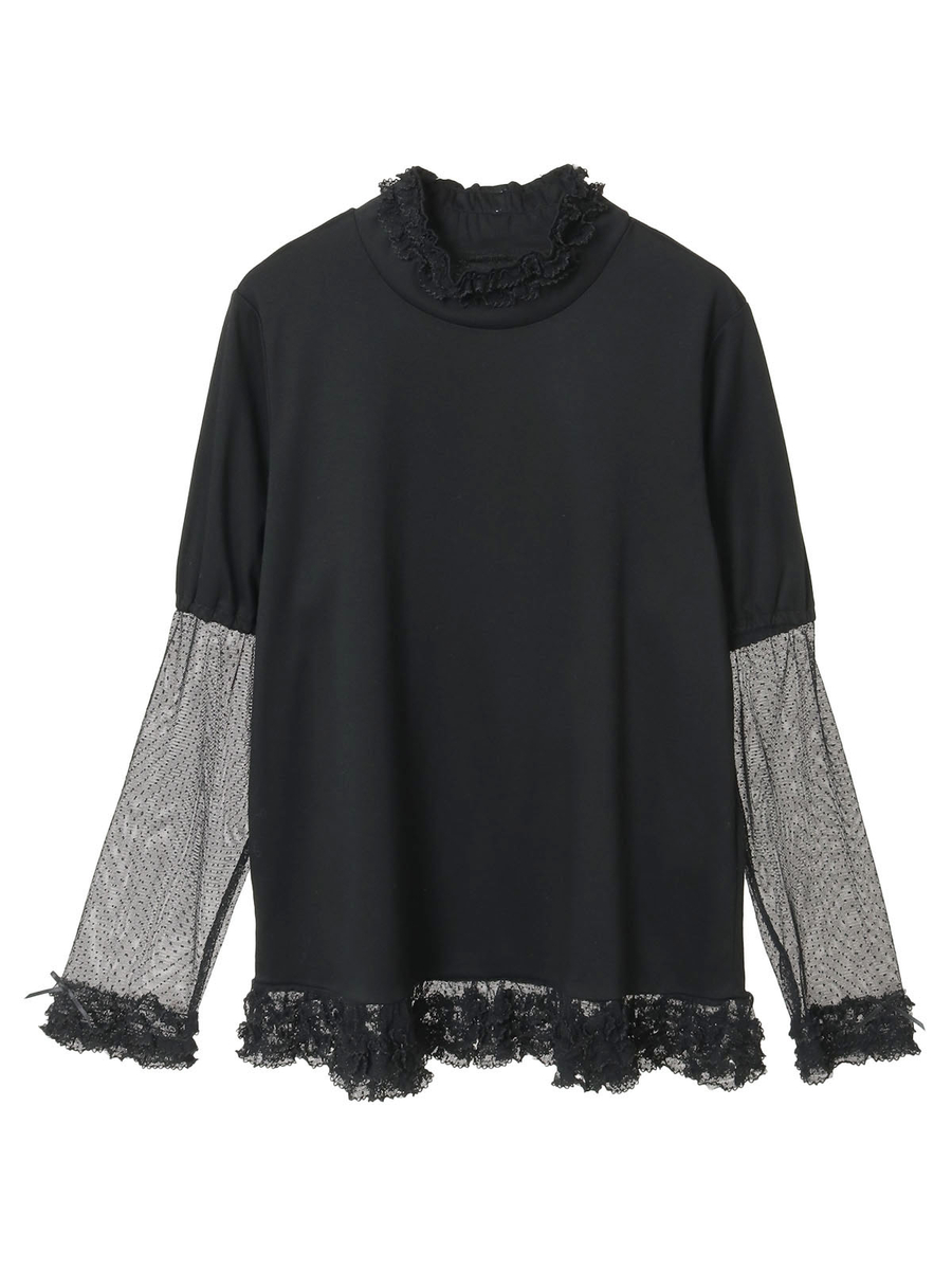 ドットチュール使いハイネックカットソー 詳細画像 クロ 1