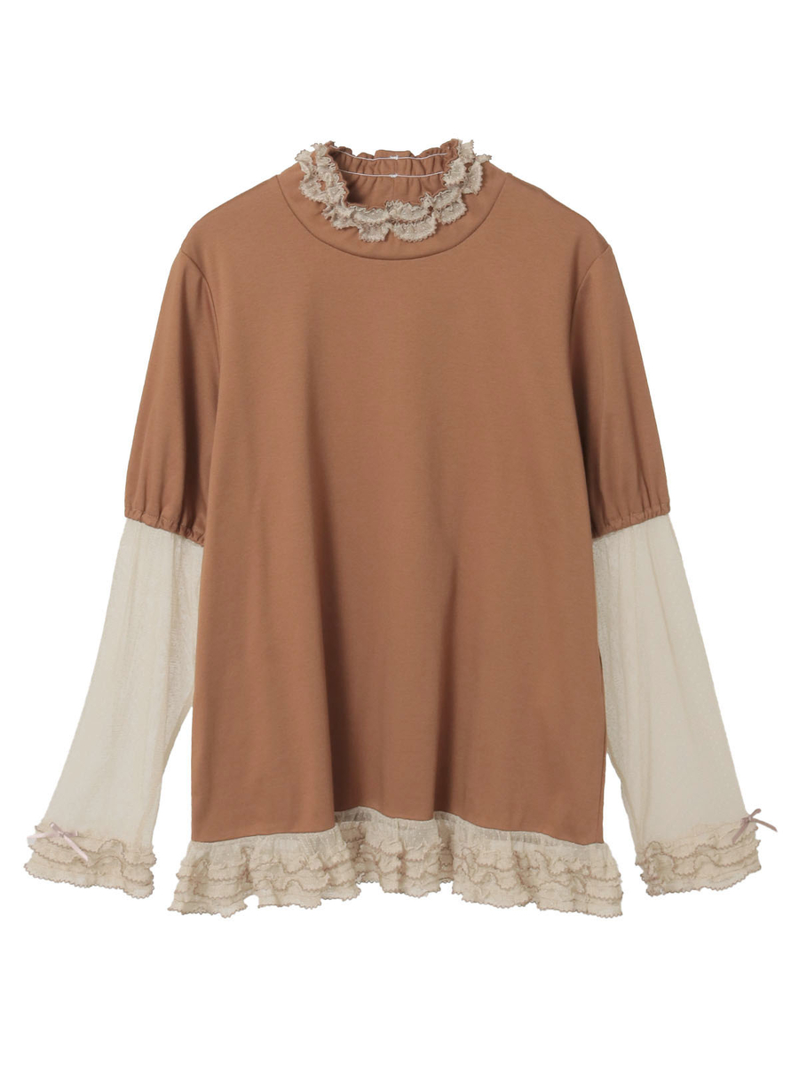 ドットチュール使いハイネックカットソー 詳細画像 ブラウン 1